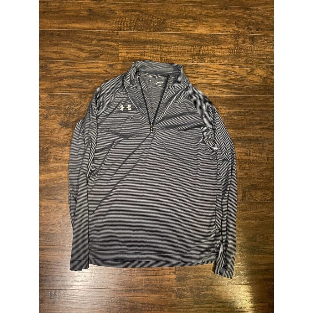Under Armour 1/4 Zip Gray Stripes Loose Heat Gear Sz: S